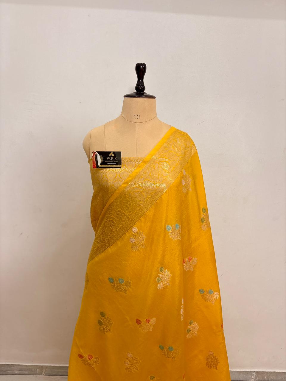 Bright Yellow Viscose Banarasi Saree with Jacquard Zari Work