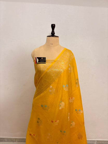 Bright Yellow Viscose Banarasi Saree with Jacquard Zari Work