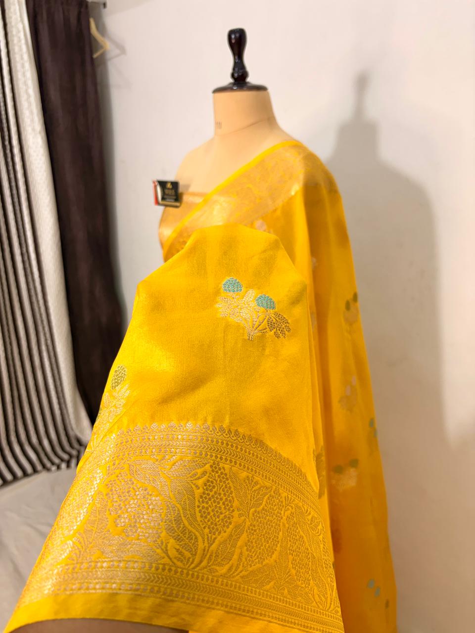 Bright Yellow Viscose Banarasi Saree with Jacquard Zari Work