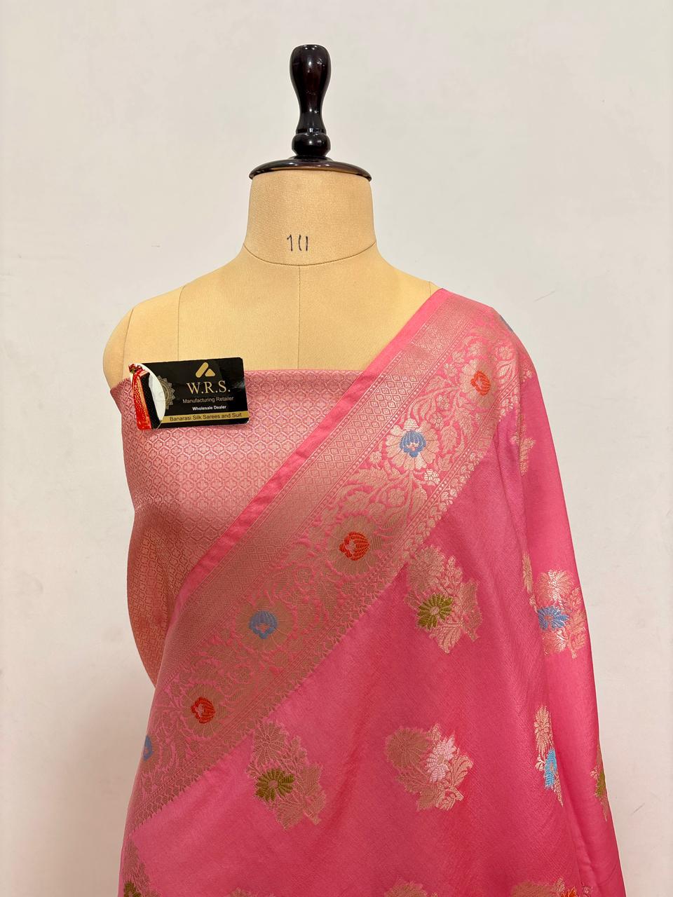 Rani Pink Viscose Banarasi Saree with Jacquard Zari Work