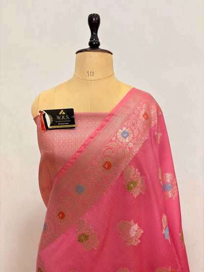 Rani Pink Viscose Banarasi Saree with Jacquard Zari Work