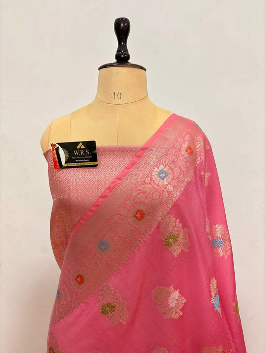 Rani Pink Viscose Banarasi Saree with Jacquard Zari Work