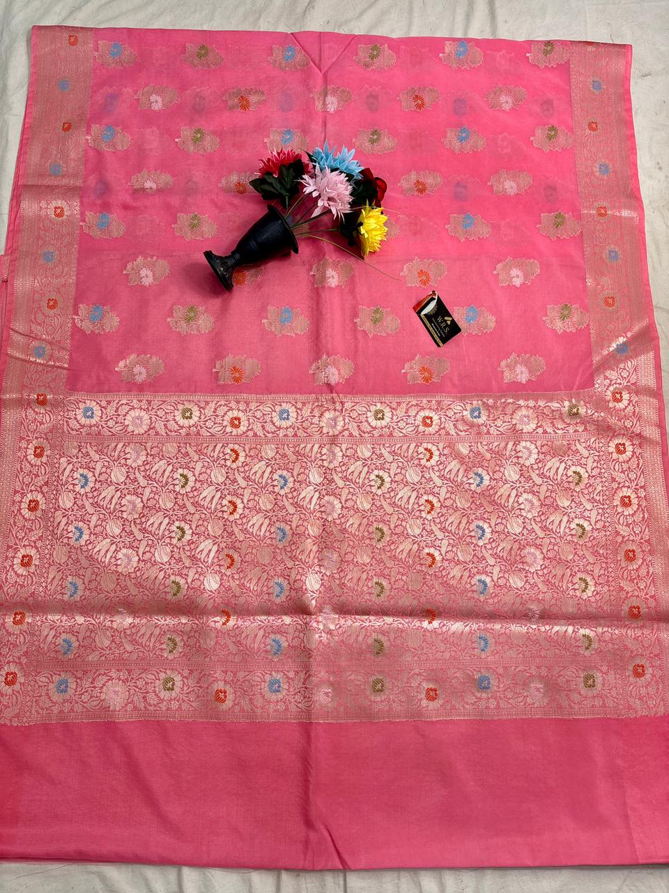 Rani Pink Viscose Banarasi Saree with Jacquard Zari Work