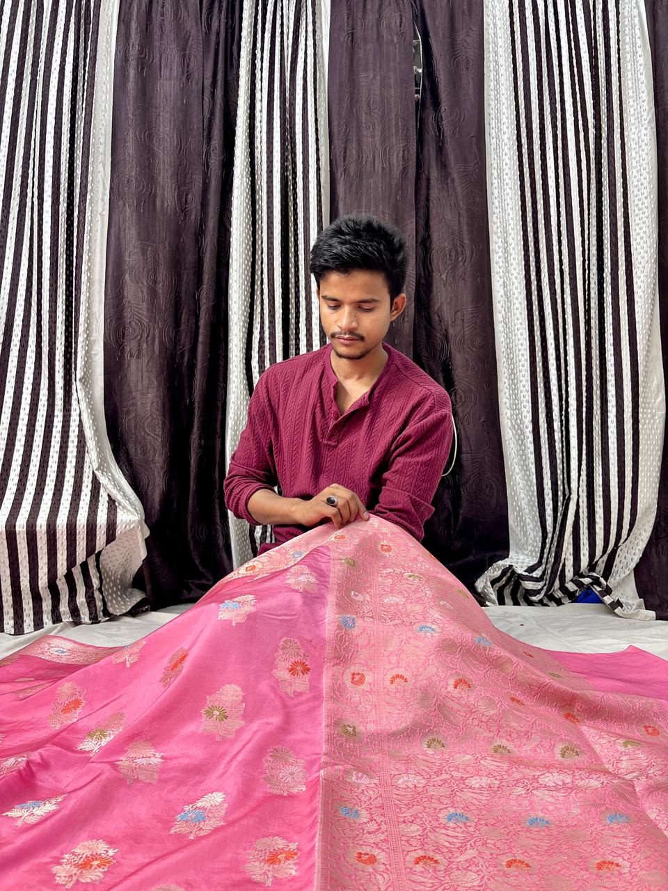 Rani Pink Viscose Banarasi Saree with Jacquard Zari Work
