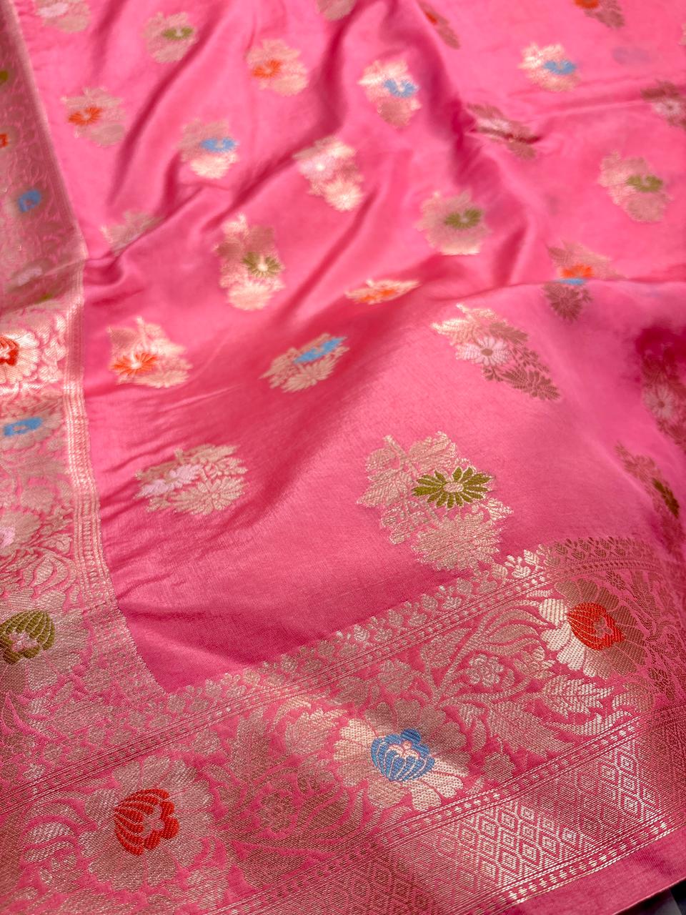 Rani Pink Viscose Banarasi Saree with Jacquard Zari Work