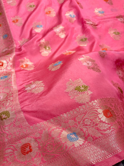 Rani Pink Viscose Banarasi Saree with Jacquard Zari Work