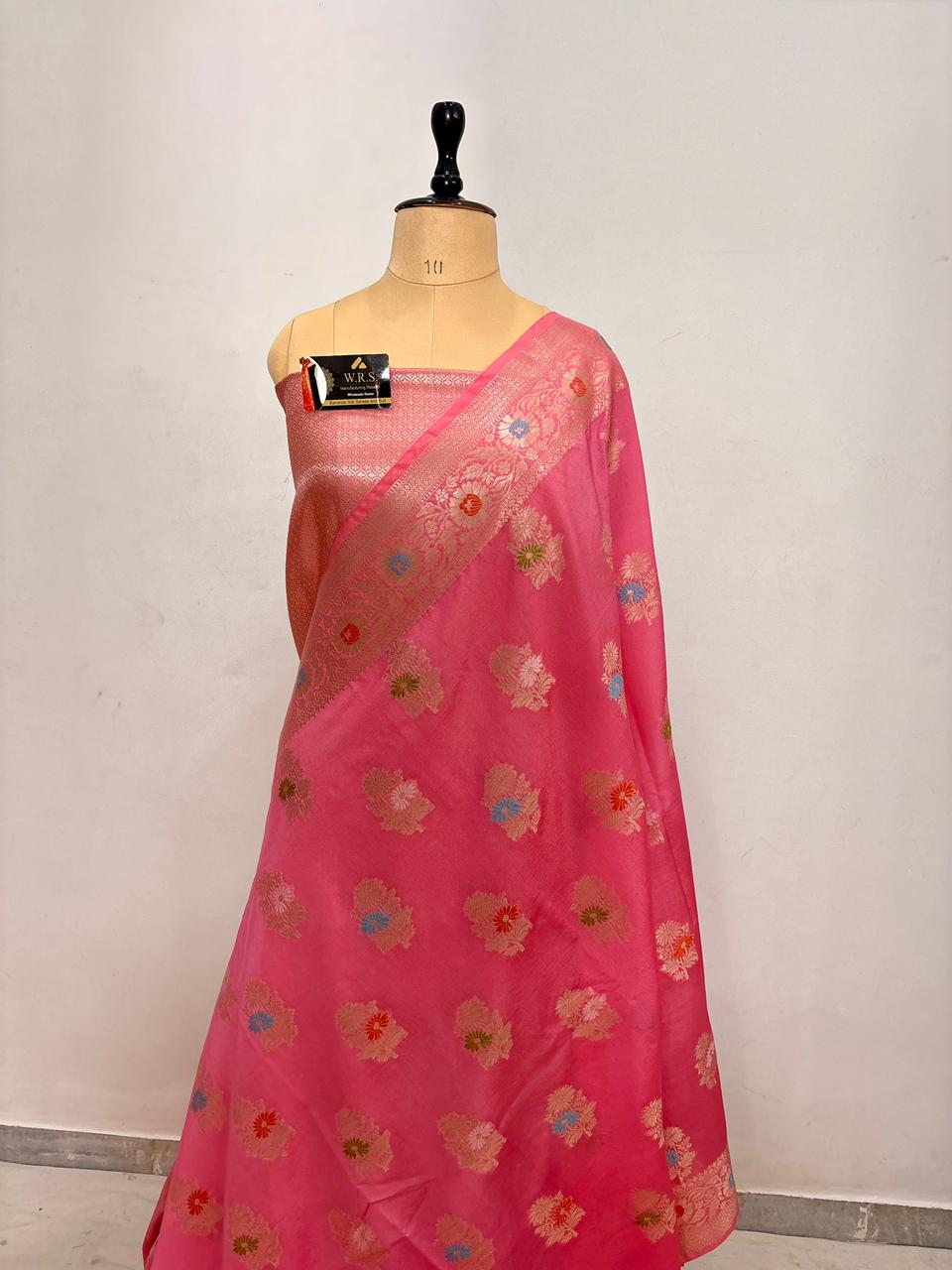 Rani Pink Viscose Banarasi Saree with Jacquard Zari Work