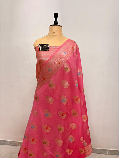 Rani Pink Viscose Banarasi Saree with Jacquard Zari Work