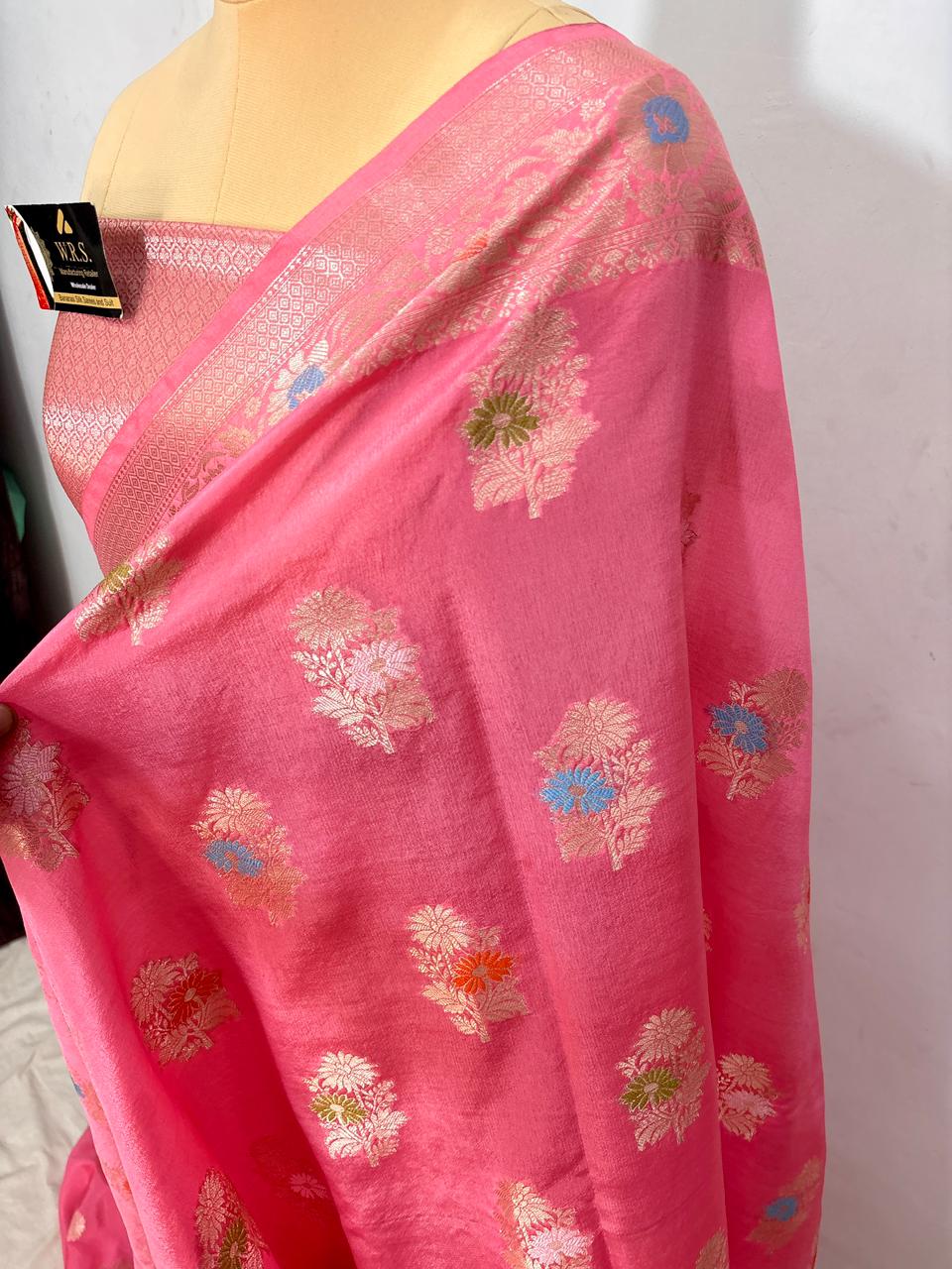 Rani Pink Viscose Banarasi Saree with Jacquard Zari Work