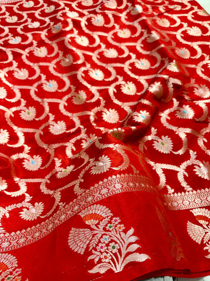 Classic Red Viscose Banarasi Saree with Jacquard Zari Work