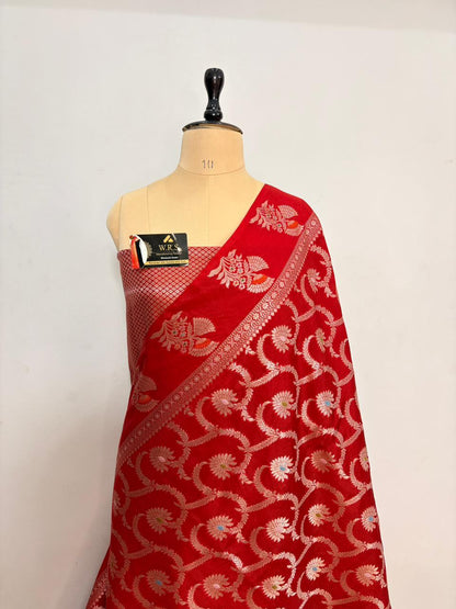 Classic Red Viscose Banarasi Saree with Jacquard Zari Work