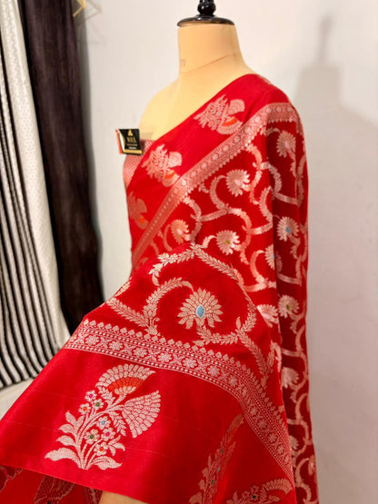 Classic Red Viscose Banarasi Saree with Jacquard Zari Work