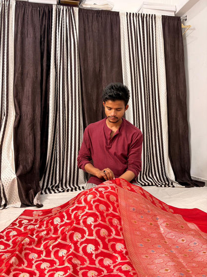 Classic Red Viscose Banarasi Saree with Jacquard Zari Work