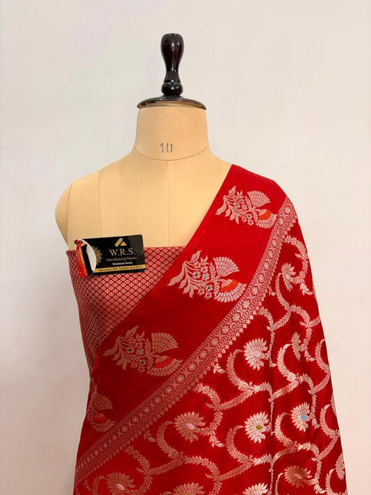 Classic Red Viscose Banarasi Saree with Jacquard Zari Work