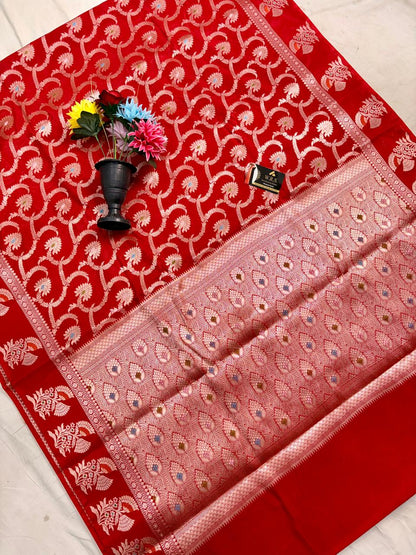 Classic Red Viscose Banarasi Saree with Jacquard Zari Work