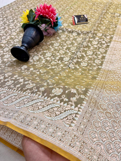 Beige Alfi Cotton Banarasi Saree with Jacquard Work