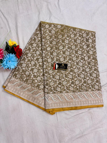 Beige Alfi Cotton Banarasi Saree with Jacquard Work