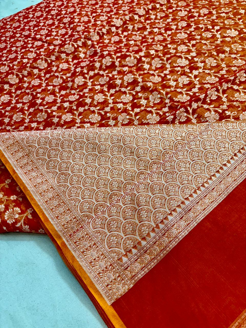 Red Alfi Cotton Banarasi Saree – Soft, Elegant & Traditional