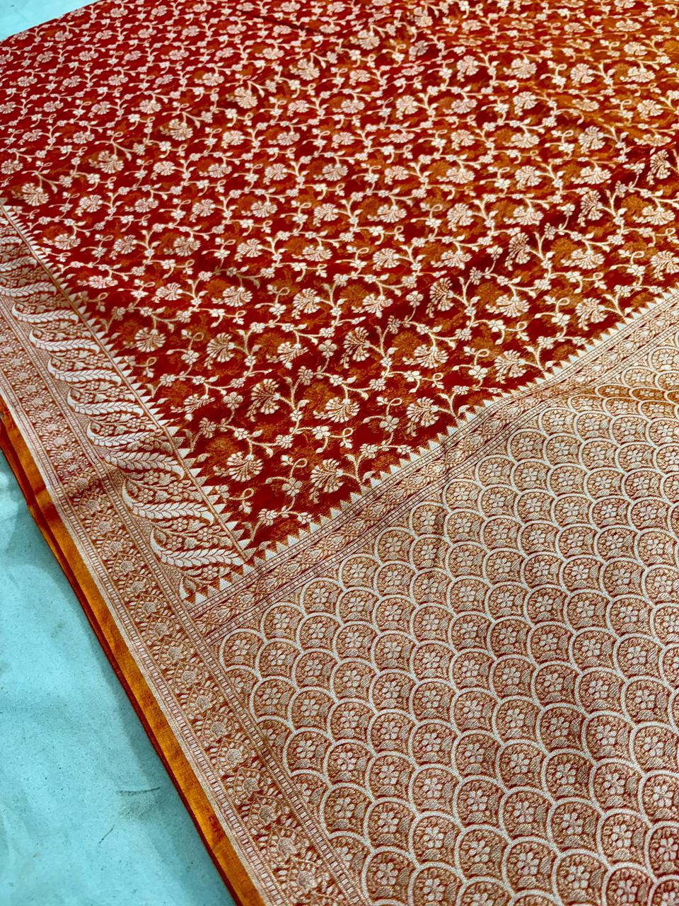 Red Alfi Cotton Banarasi Saree – Soft, Elegant & Traditional