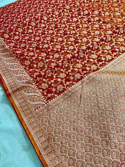 Red Alfi Cotton Banarasi Saree – Soft, Elegant & Traditional
