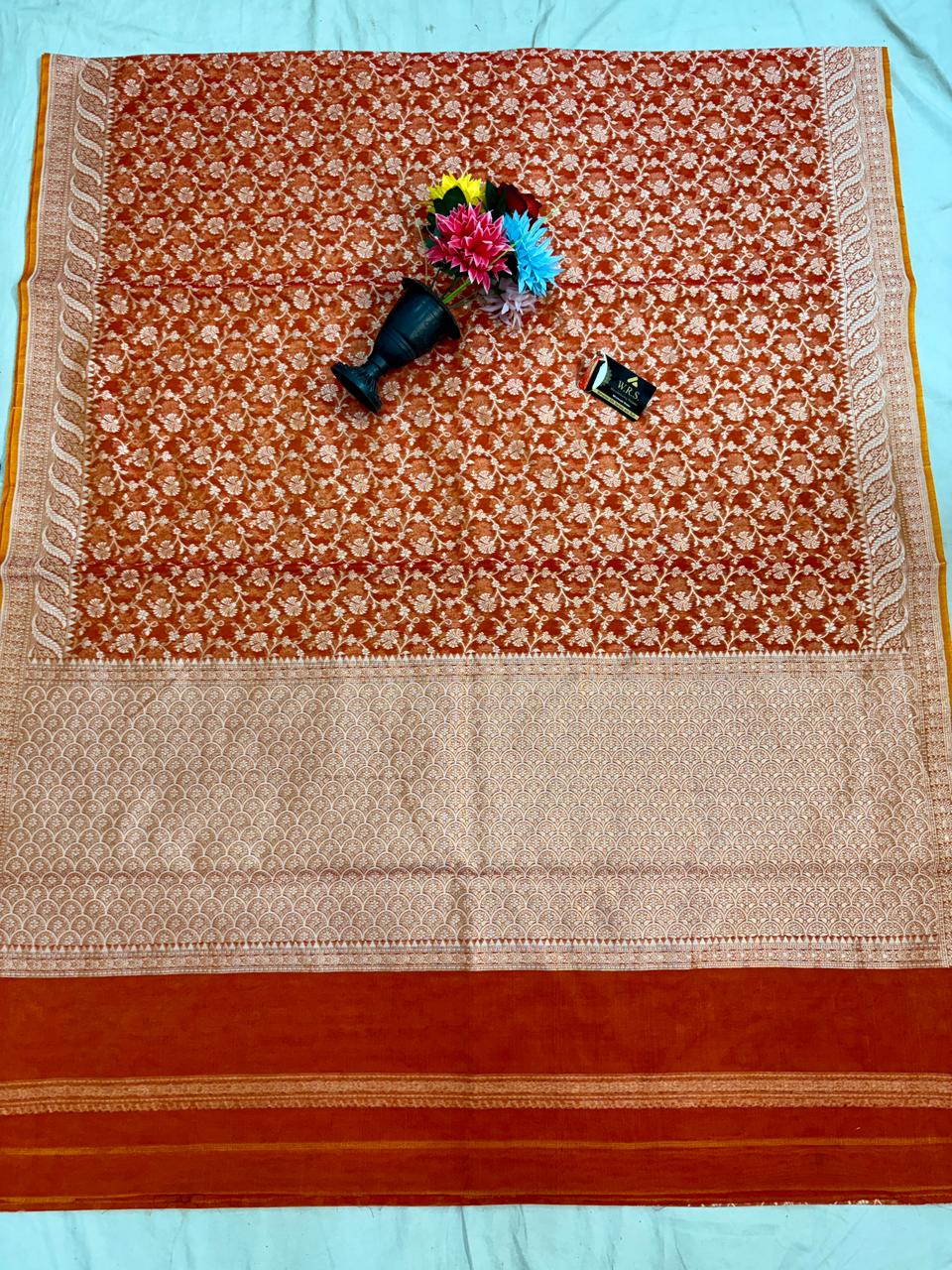 Red Alfi Cotton Banarasi Saree – Soft, Elegant & Traditional