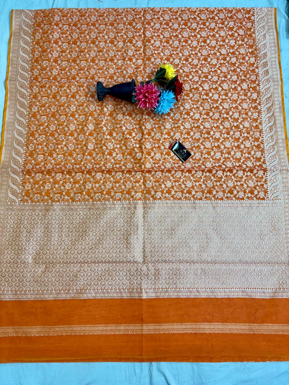 Orange Alfi Cotton Banarasi Saree – Soft, Elegant & Traditional