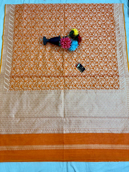 Orange Alfi Cotton Banarasi Saree – Soft, Elegant & Traditional