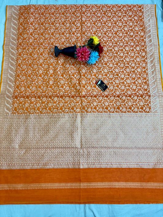 Orange Alfi Cotton Banarasi Saree – Soft, Elegant & Traditional