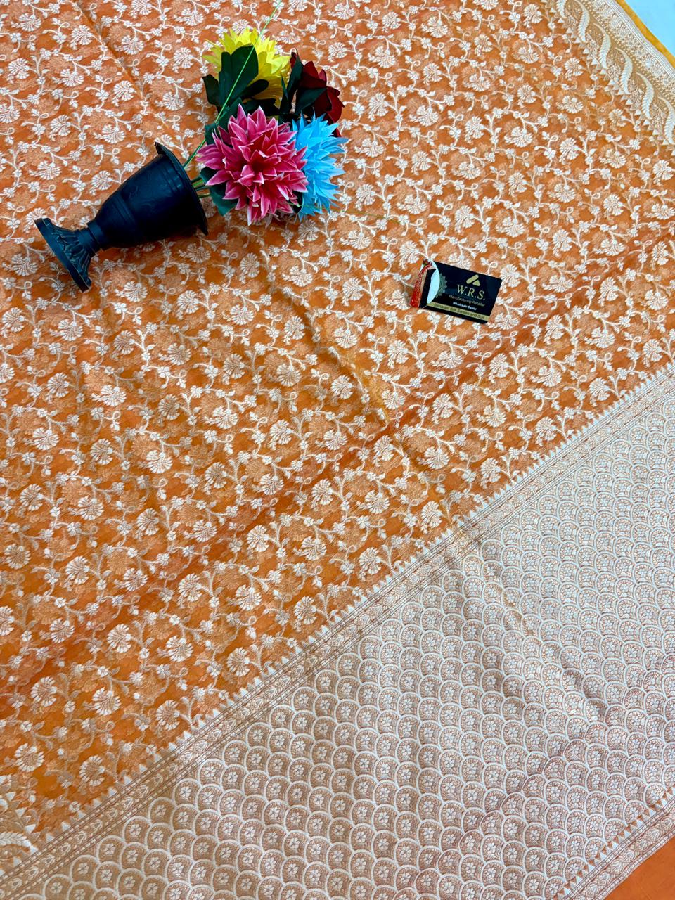 Orange Alfi Cotton Banarasi Saree – Soft, Elegant & Traditional
