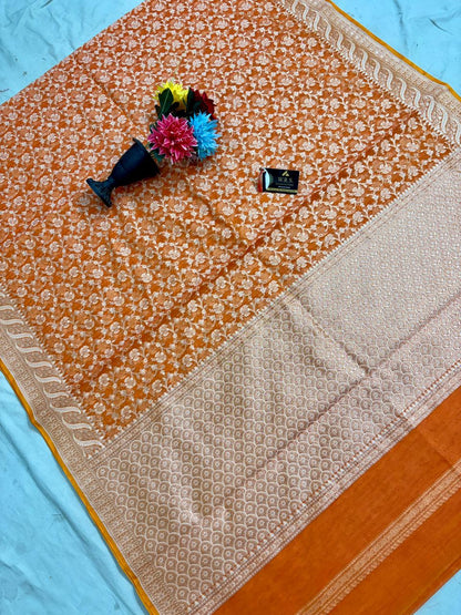 Orange Alfi Cotton Banarasi Saree – Soft, Elegant & Traditional