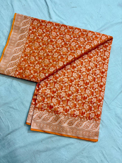 Orange Alfi Cotton Banarasi Saree – Soft, Elegant & Traditional