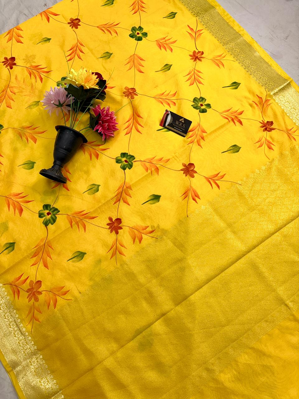 Yellow Chiniya Silk Banarasi Saree – Soft, Elegant &amp; Traditional
