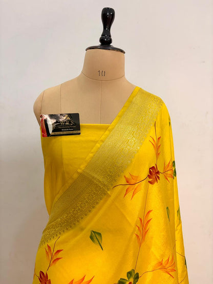 Yellow Chiniya Silk Banarasi Saree – Soft, Elegant &amp; Traditional