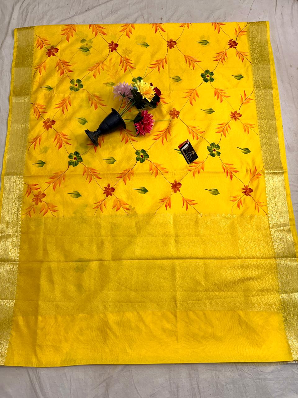 Yellow Chiniya Silk Banarasi Saree – Soft, Elegant &amp; Traditional