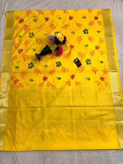 Yellow Chiniya Silk Banarasi Saree – Soft, Elegant &amp; Traditional