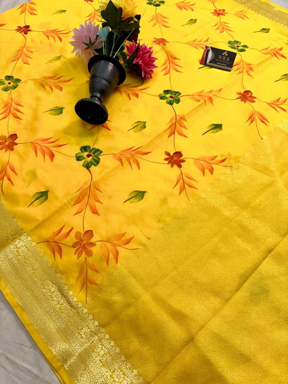 Yellow Chiniya Silk Banarasi Saree – Soft, Elegant &amp; Traditional