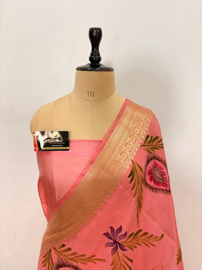 Pink Chiniya Silk Banarasi Saree – Soft, Elegant &amp; Traditional