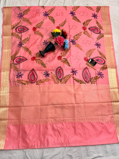 Pink Chiniya Silk Banarasi Saree – Soft, Elegant &amp; Traditional
