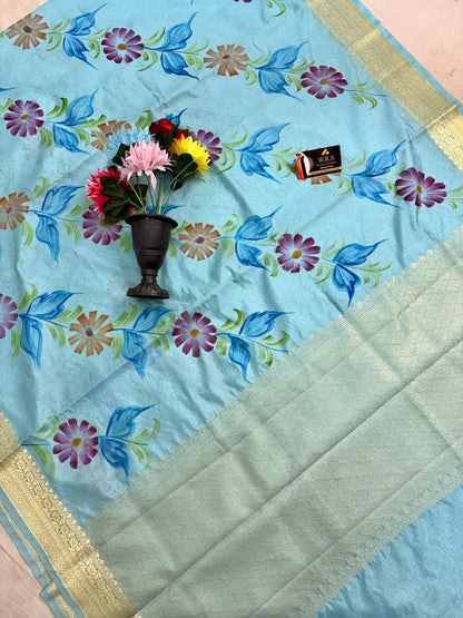 Sky Blue Chiniya Silk Banarasi Saree – Soft, Elegant &amp; Traditional