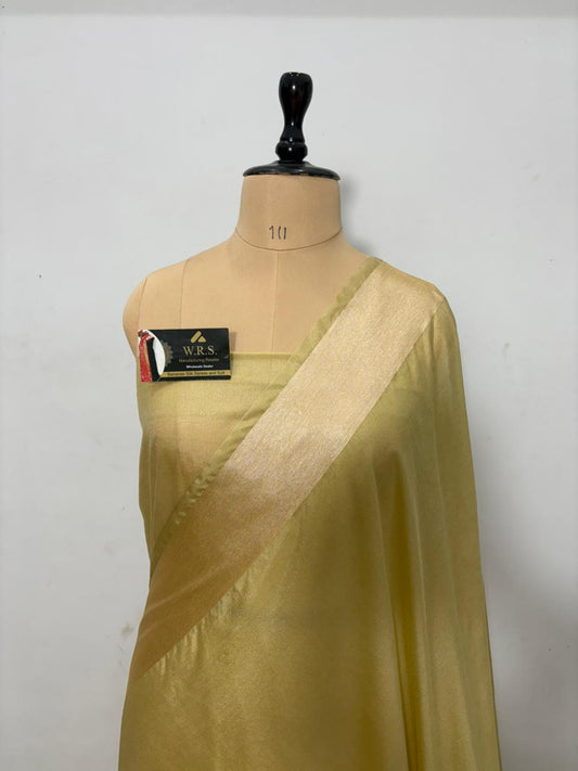 Golden Beige Katan Georgette Banarasi Saree – Elegant Banaras Ghat Design