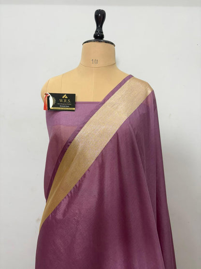 Mauve Katan Georgette Banarasi Saree – Elegant Banaras Ghat Design