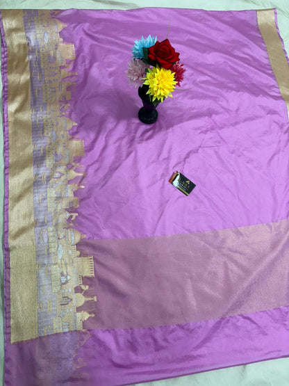 Lavender Katan Georgette Banarasi Saree – Elegant Banaras Ghat Design