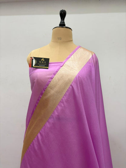 Lavender Katan Georgette Banarasi Saree – Elegant Banaras Ghat Design