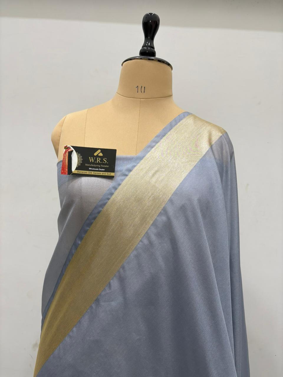 Silver Grey Katan Georgette Banarasi Saree – Elegant Banaras Ghat Design