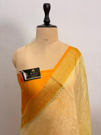 Mustard Yellow Chiniya D.P.N Banarasi Saree – Soft, Elegant &amp; Festive Wear