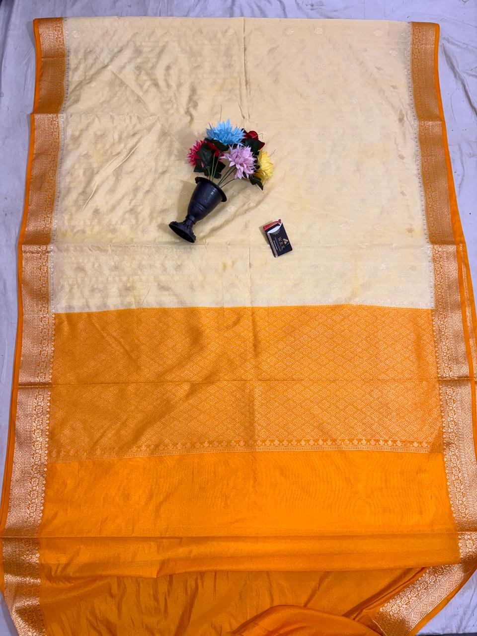 Mustard Yellow Chiniya D.P.N Banarasi Saree – Soft, Elegant &amp; Festive Wear