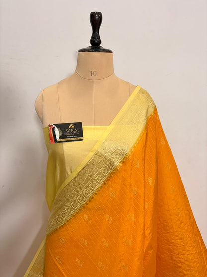 Mustard Yellow Chiniya D.P.N Banarasi Saree – Soft, Elegant &amp; Festive Wear