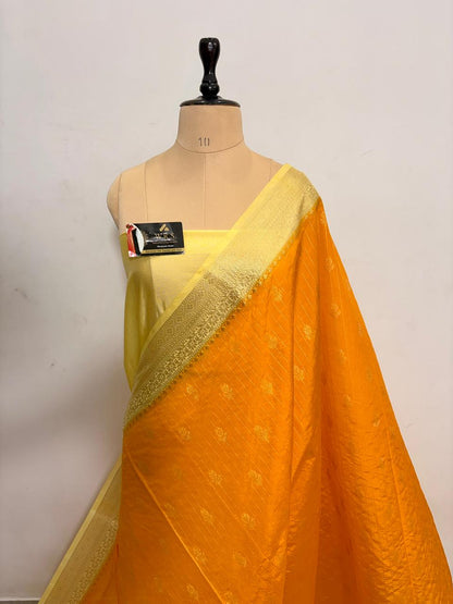 Mustard Yellow Chiniya D.P.N Banarasi Saree – Soft, Elegant &amp; Festive Wear