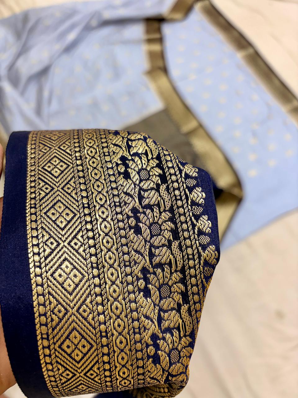 Sky Blue Chiniya D.P.N Banarasi Saree – Soft, Elegant &amp; Festive Wear