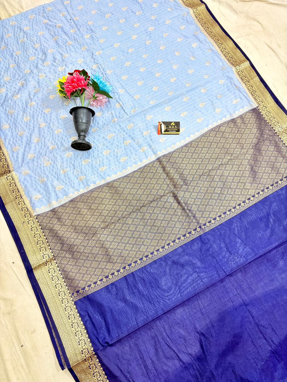 Sky Blue Chiniya D.P.N Banarasi Saree – Soft, Elegant &amp; Festive Wear